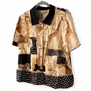 Vintage studio ease geometric giraffe print button down shirt